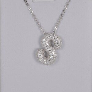 Certified all Moissanite Bubble "S" Initial Pendant 925 Sterling Silver
